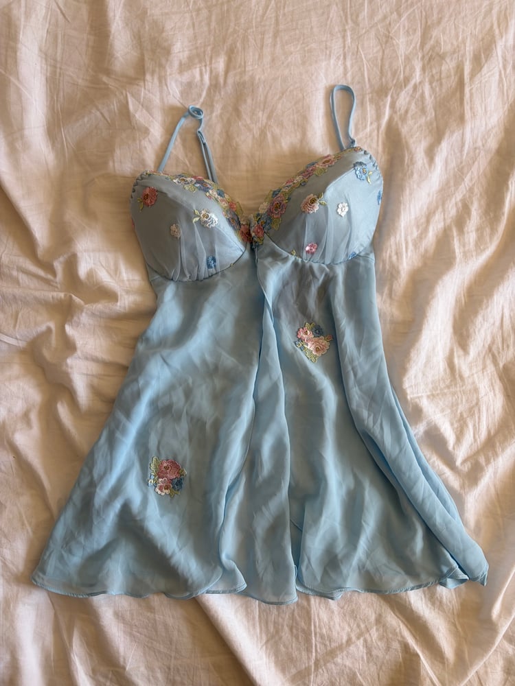 Vintage 1990s rare baby blue embroidered babydoll cami