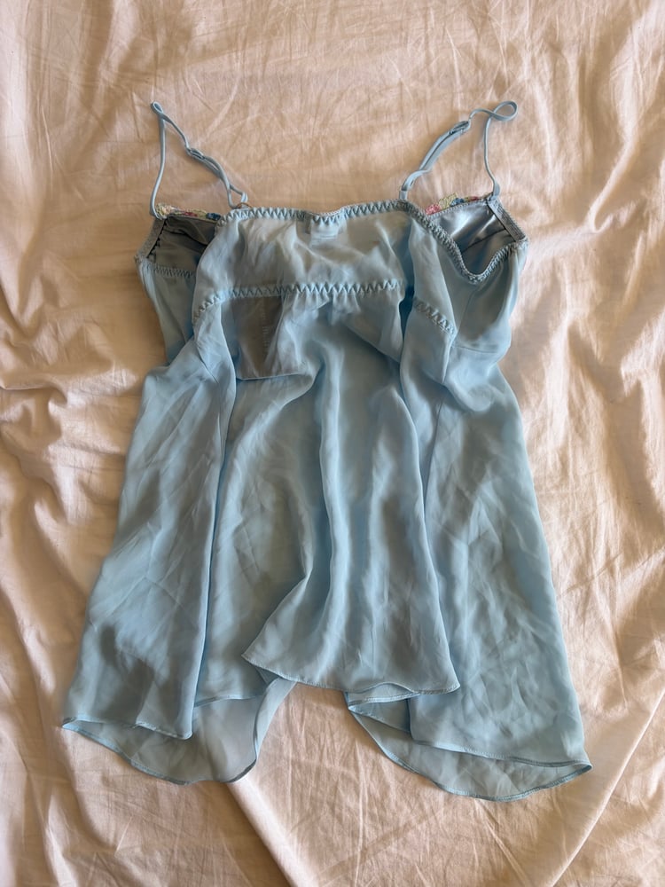 Vintage 1990s rare baby blue embroidered babydoll cami