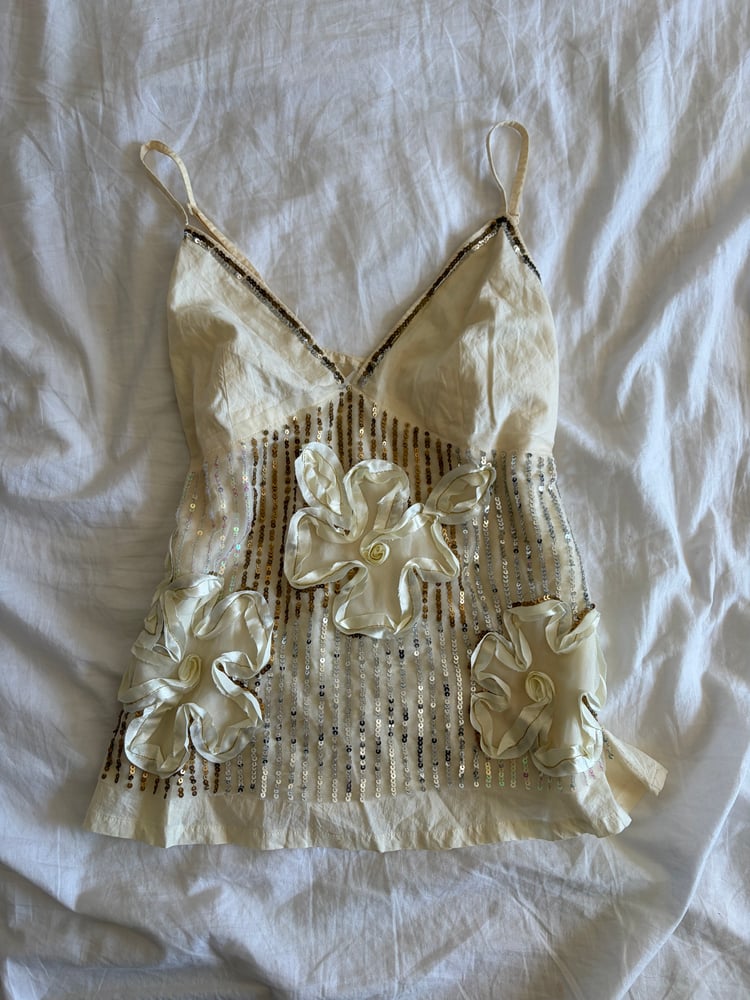 Vintage Y2K cream floral appliqué and multi sequin cami