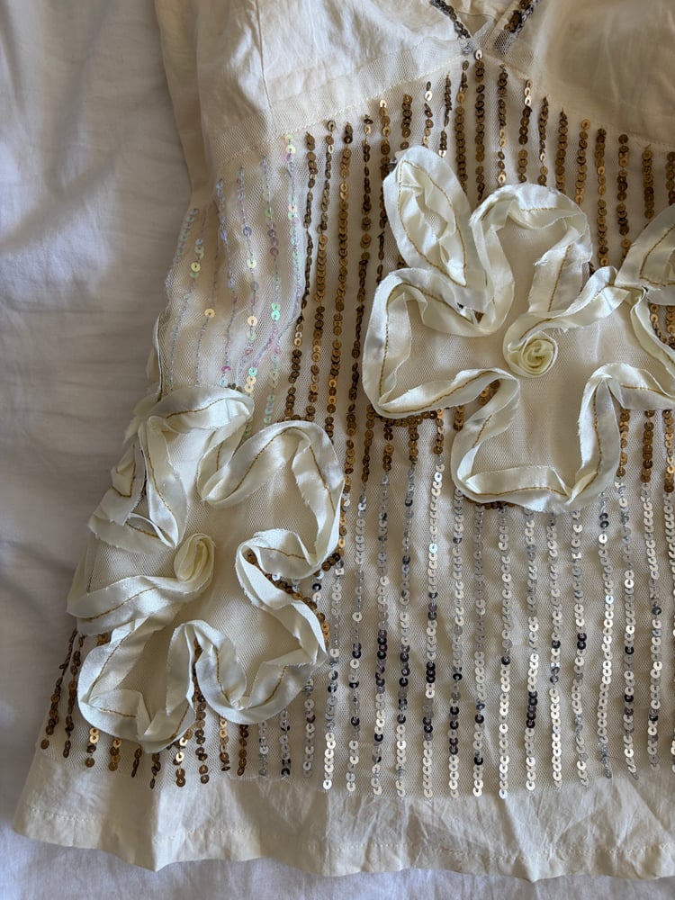 Vintage Y2K cream floral appliqué and multi sequin cami