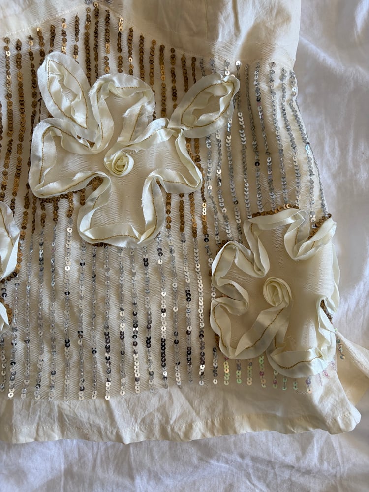 Vintage Y2K cream floral appliqué and multi sequin cami