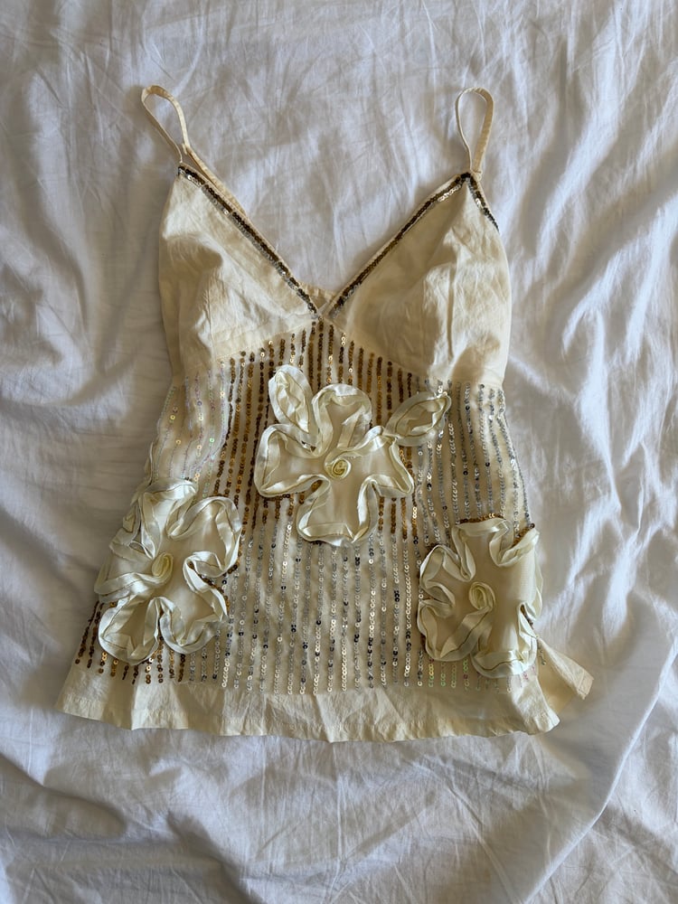 Vintage Y2K cream floral appliqué and multi sequin cami