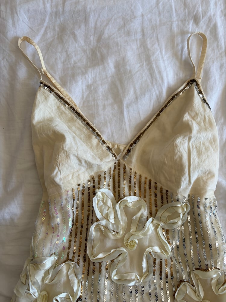 Vintage Y2K cream floral appliqué and multi sequin cami