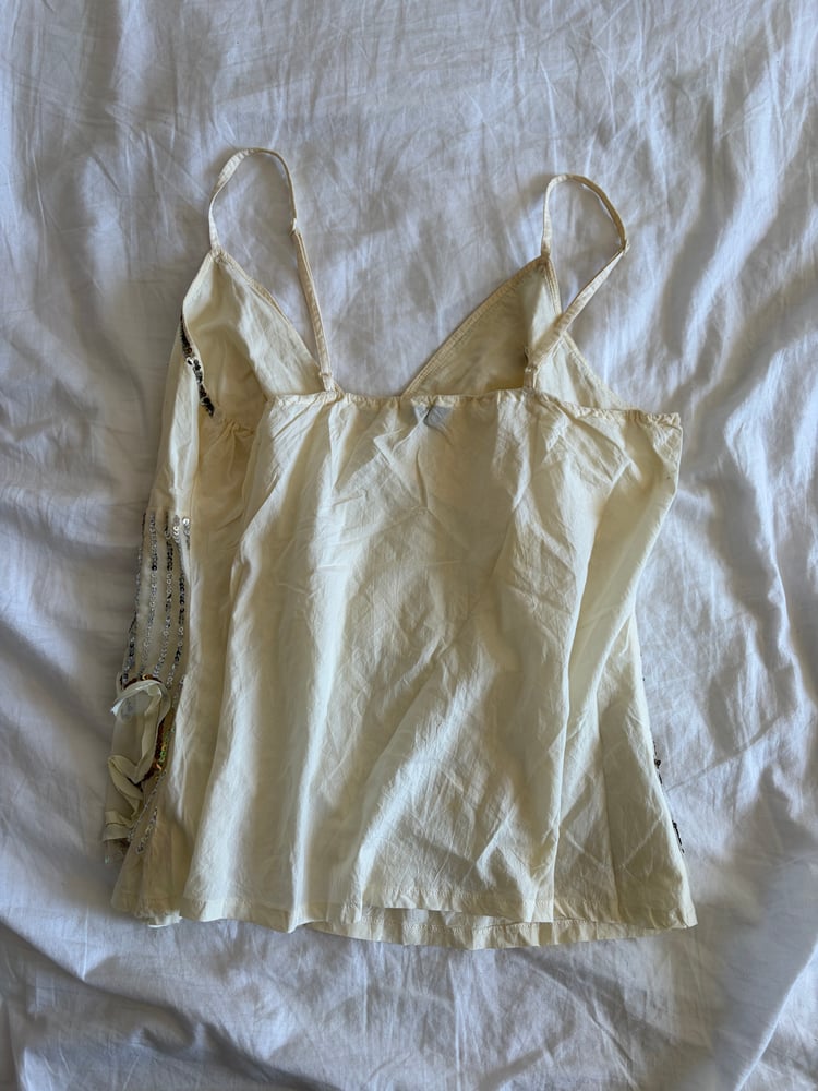 Vintage Y2K cream floral appliqué and multi sequin cami