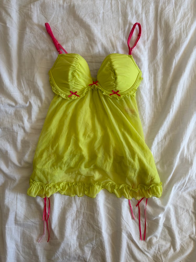 Vintage Y2K deadstock neon baby doll cami with pink bows and detailing