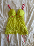 Vintage Y2K deadstock neon baby doll cami with pink bows and detailing