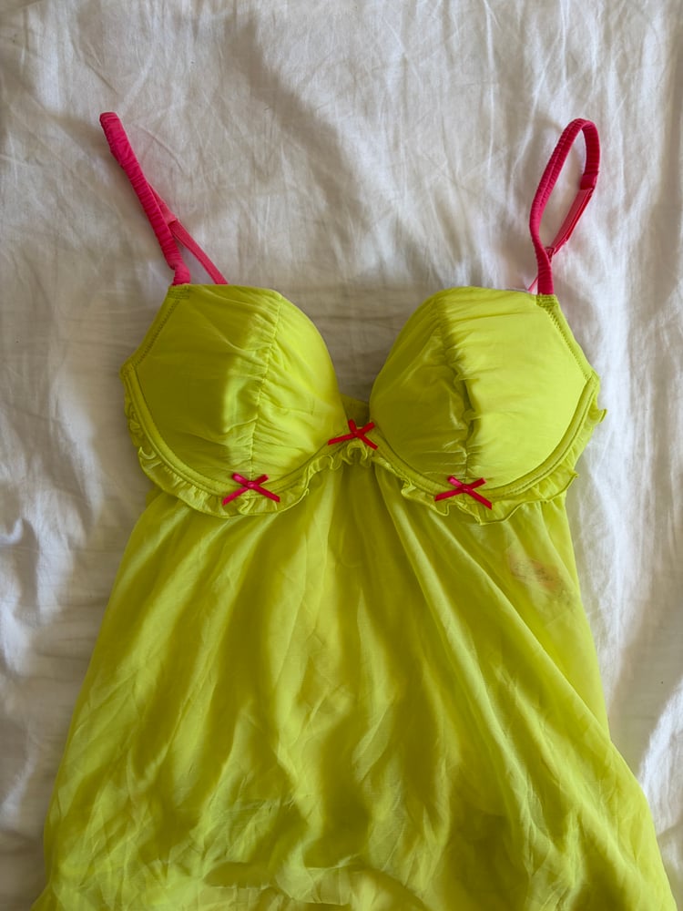 Vintage Y2K deadstock neon baby doll cami with pink bows and detailing