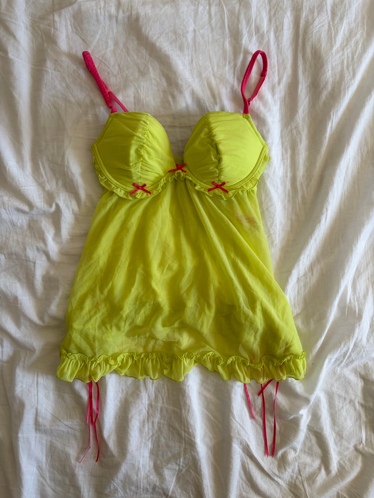 Vintage Y2K deadstock neon baby doll cami with pink bows and detailing
