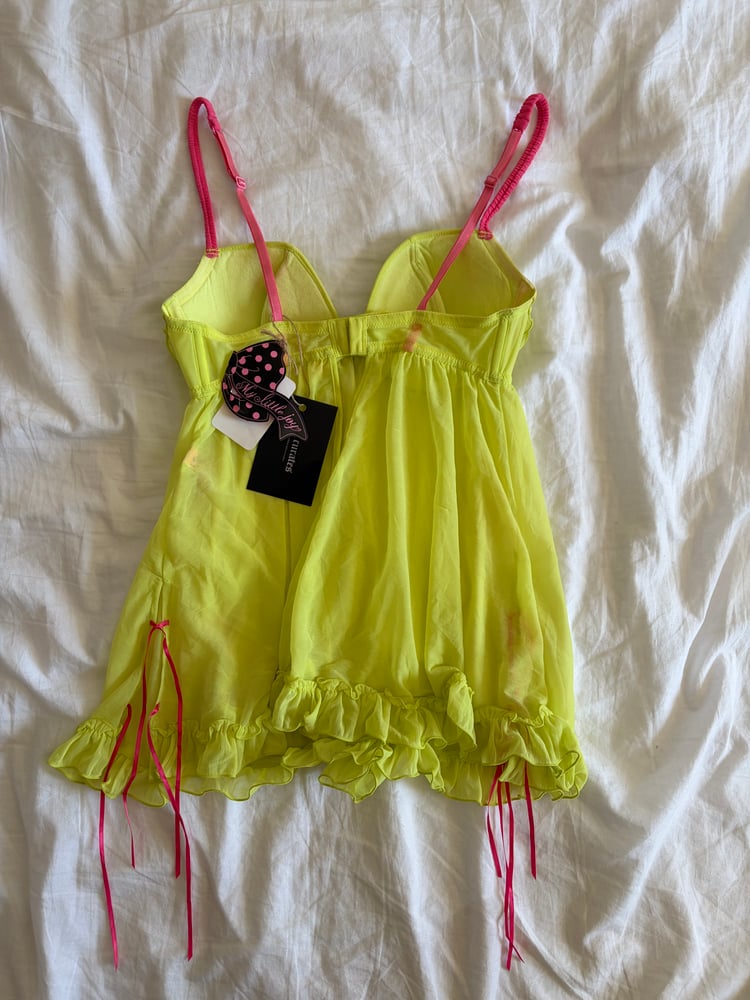 Vintage Y2K deadstock neon baby doll cami with pink bows and detailing