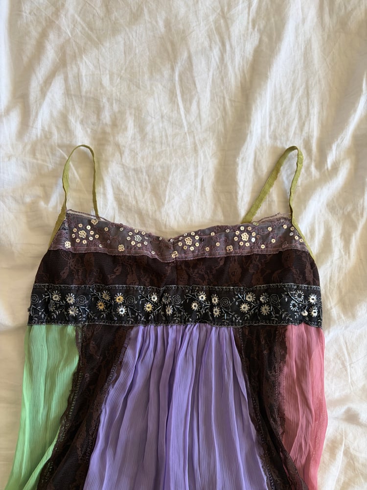 Vintage Y2K patchwork forest fairy sequin baby doll style cami