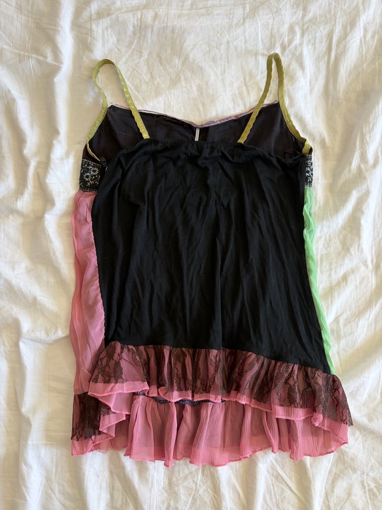 Vintage Y2K patchwork forest fairy sequin baby doll style cami