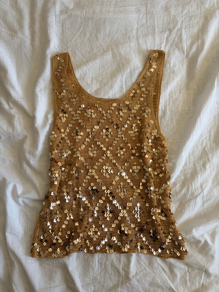 Vintage Y2K gold sequin crochet top