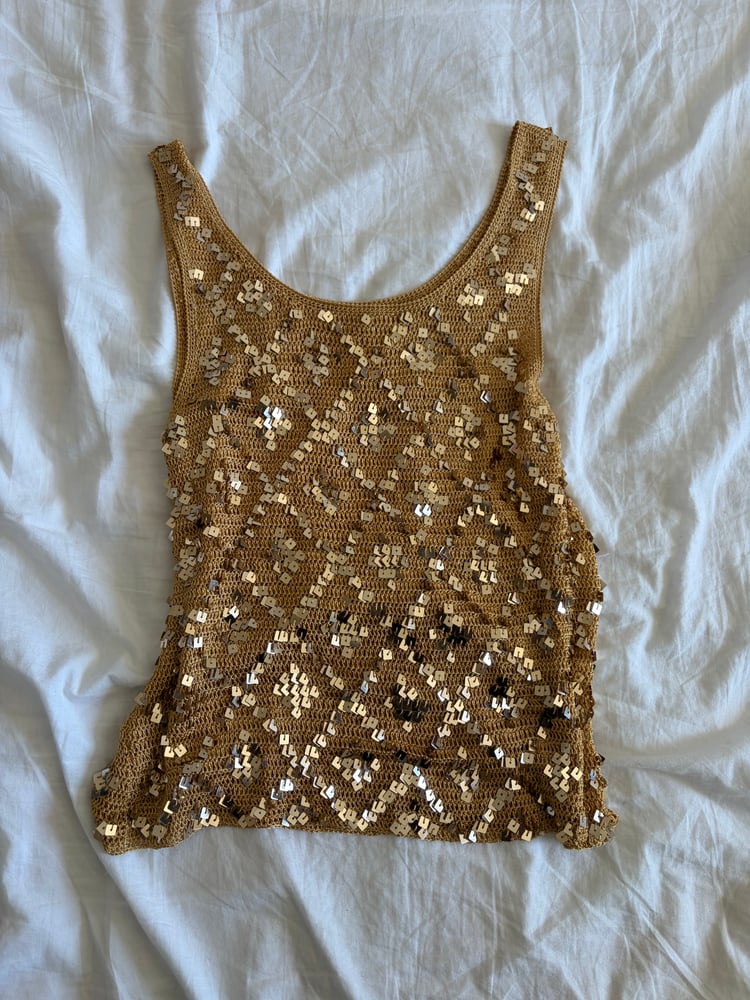 Vintage Y2K gold sequin crochet top