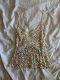 Vintage Y2K iridescent cream sequin crochet cami