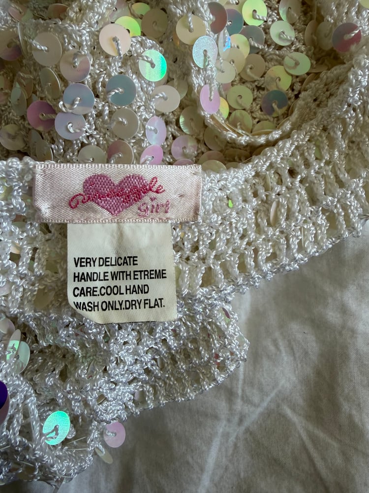 Vintage Y2K iridescent cream sequin crochet cami
