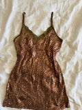 Vintage Y2K brown lace and sequin forest fairy cami with khaki details