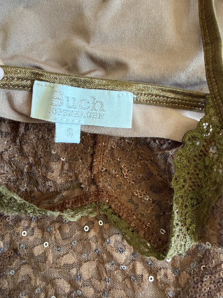 Vintage Y2K brown lace and sequin forest fairy cami with khaki details