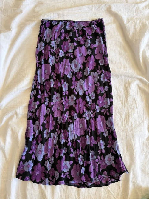 Vintage 1990s black and purple floral midi skirt