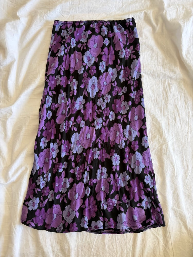 Vintage 1990s black and purple floral midi skirt