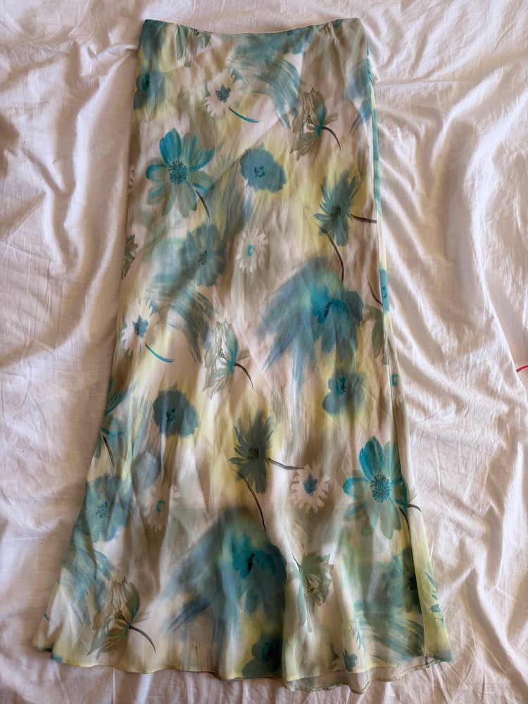 Vintage Y2K watercolour floral floaty maxi skirt with blues and yellows