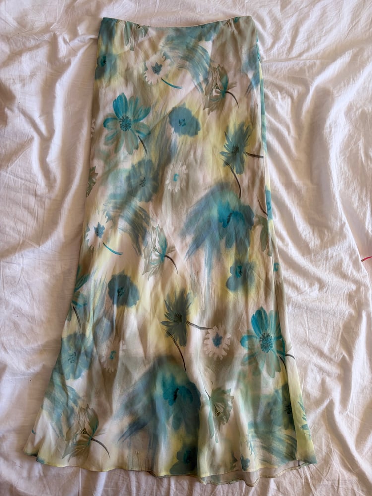 Vintage Y2K watercolour floral floaty maxi skirt with blues and yellows