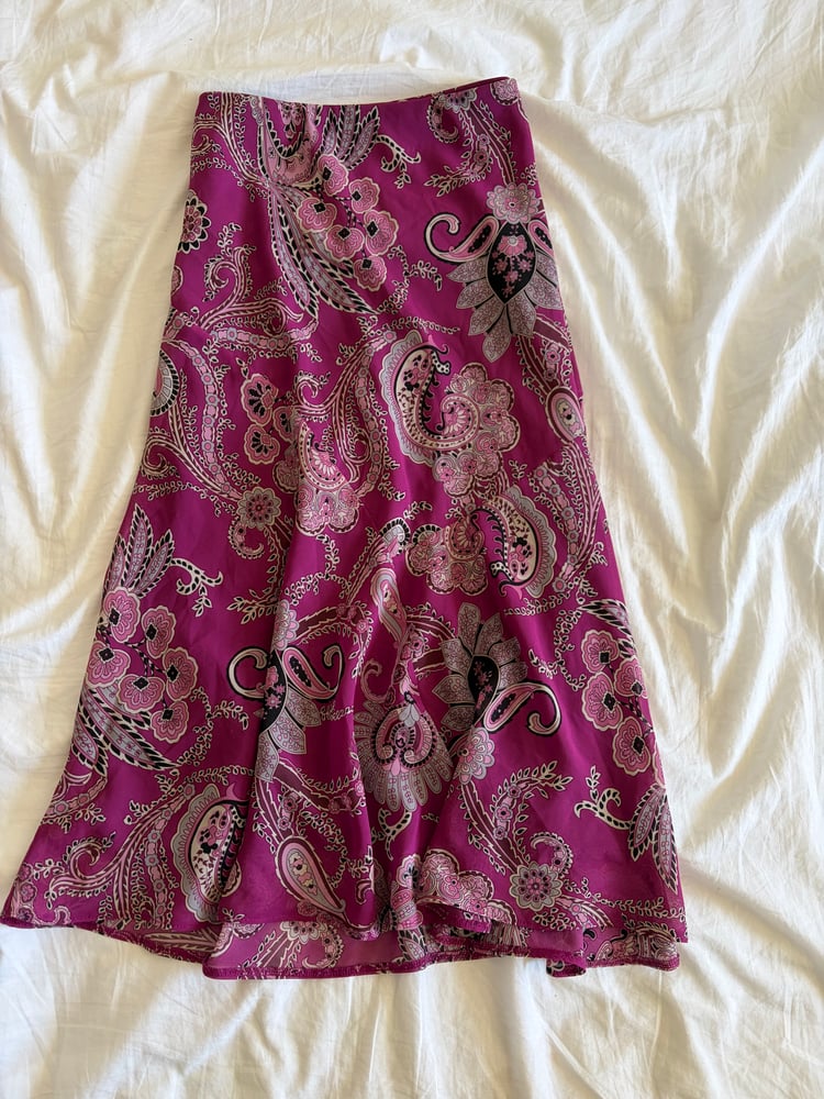 Vintage Y2K pink paisley floral floaty midi skirt