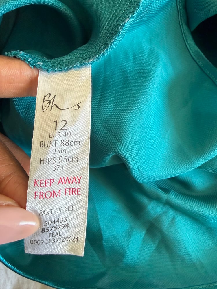 Vintage Y2K jade blue embroidered satin cami