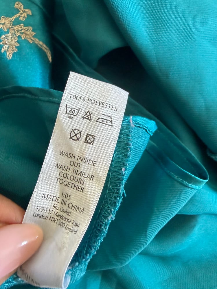 Vintage Y2K jade blue embroidered satin cami