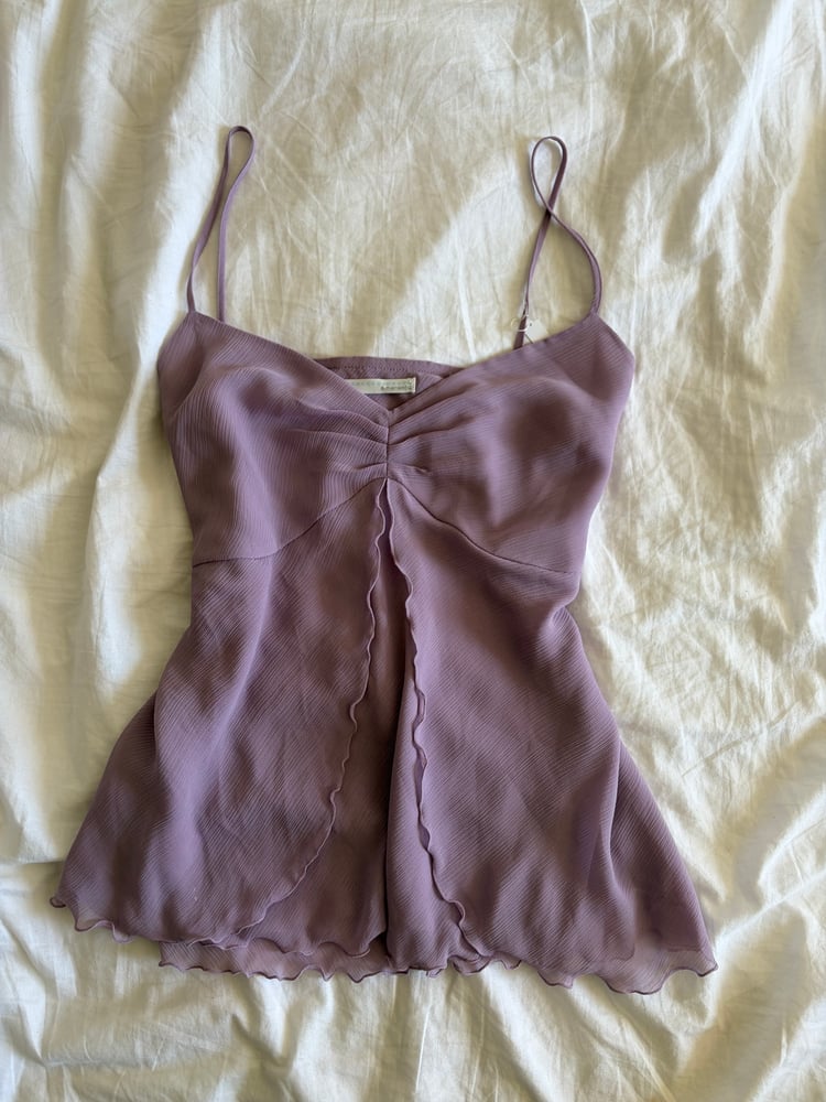 Vintage Y2K lilac ruched bust fairy cami with ruffle open detail