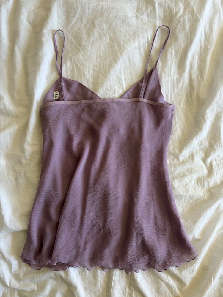 Vintage Y2K lilac ruched bust fairy cami with ruffle open detail