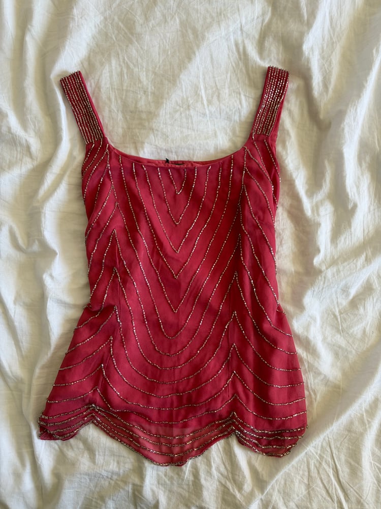 Vintage Y2K pink top with silver beaded detail