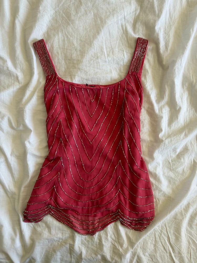 Vintage Y2K pink top with silver beaded detail