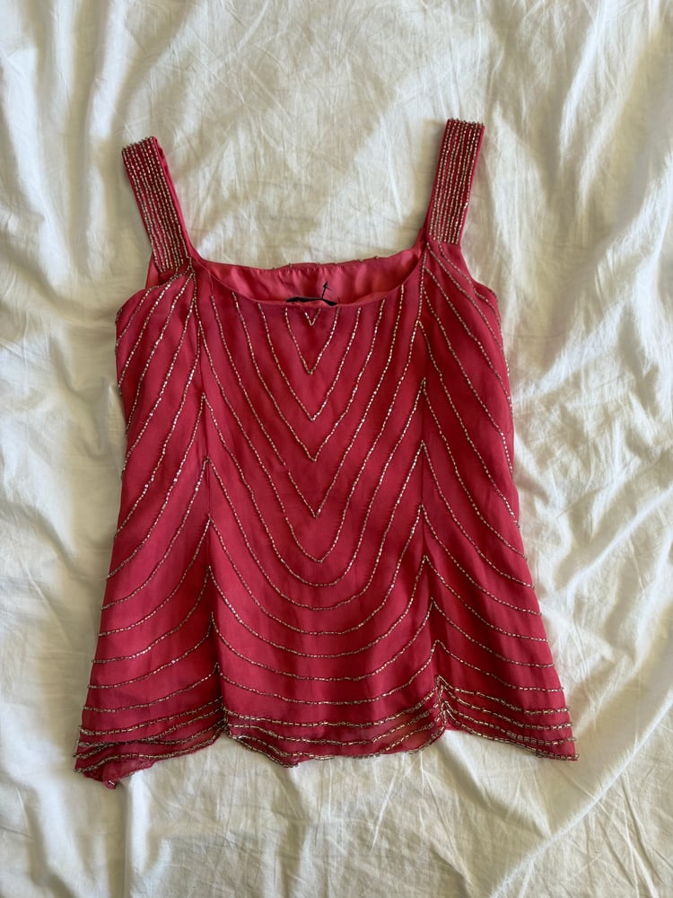 Vintage Y2K pink top with silver beaded detail