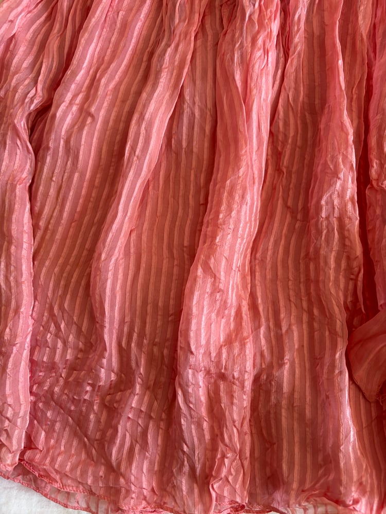 Vintage Y2K 2005 Karen Millen silk pinstripe pink floaty midi skirt with side tie detail