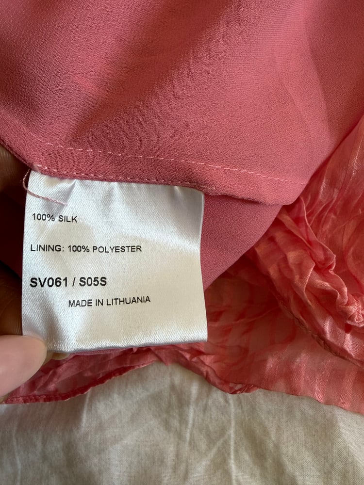 Vintage Y2K 2005 Karen Millen silk pinstripe pink floaty midi skirt with side tie detail