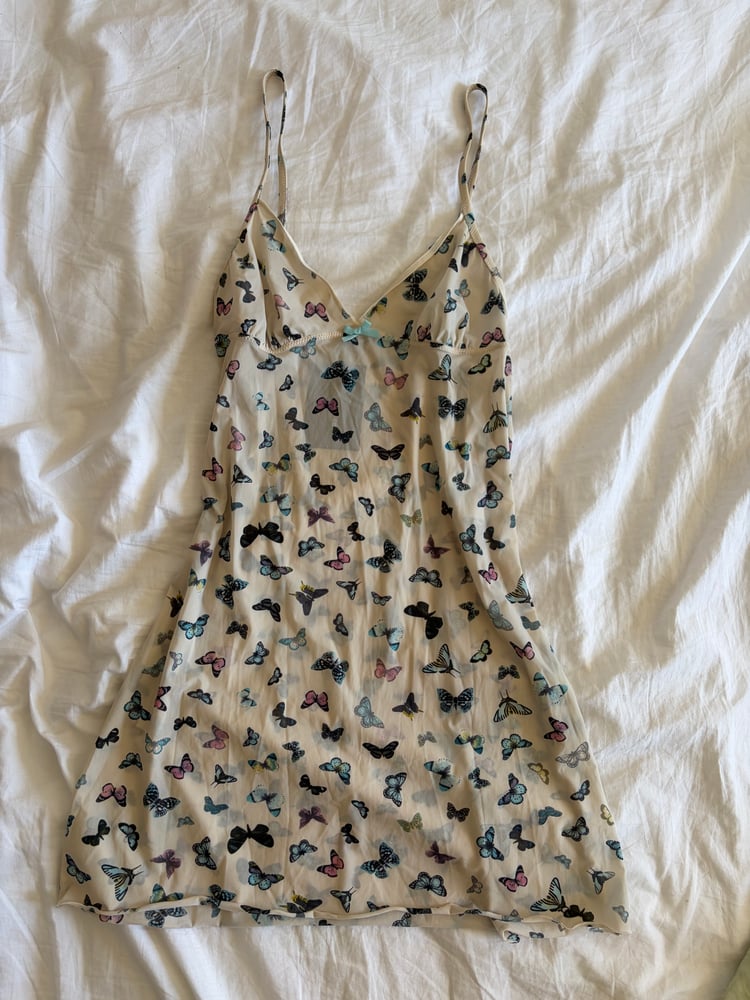 Vintage Y2K butterfly micromesh mini slip dress