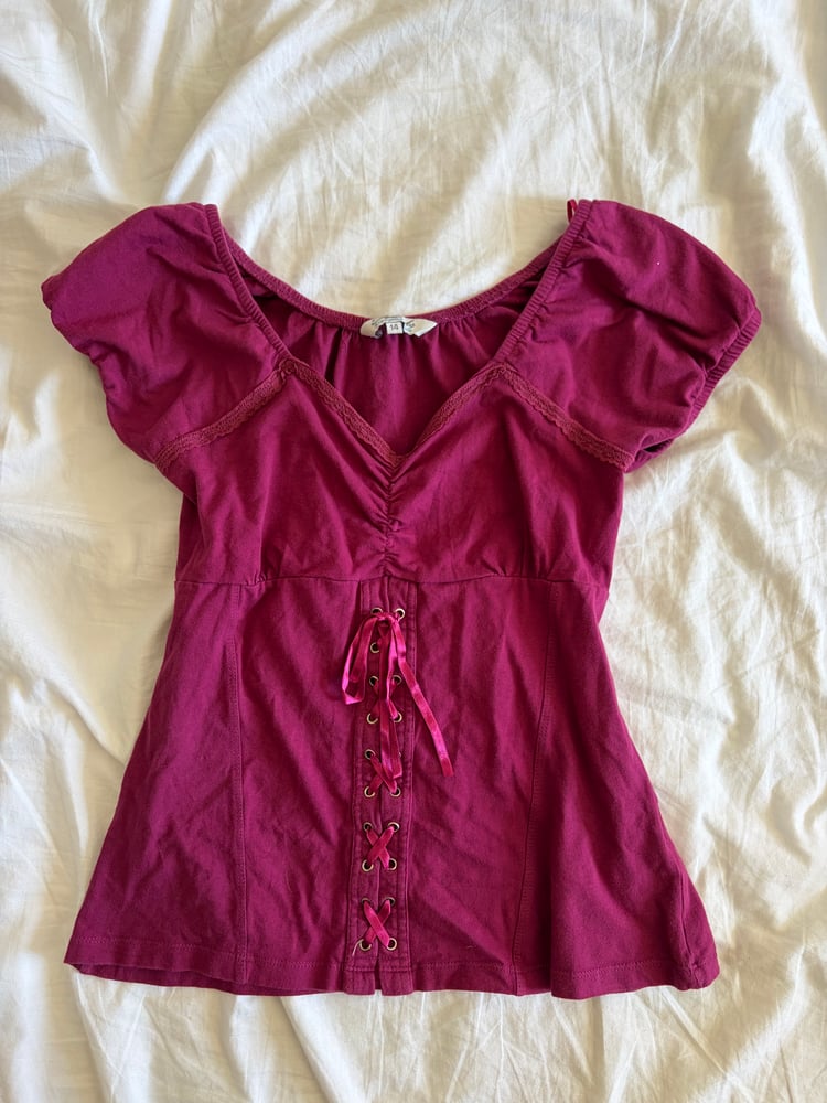 Vintage Y2K milkmaid corset style lace up top with ruched bust