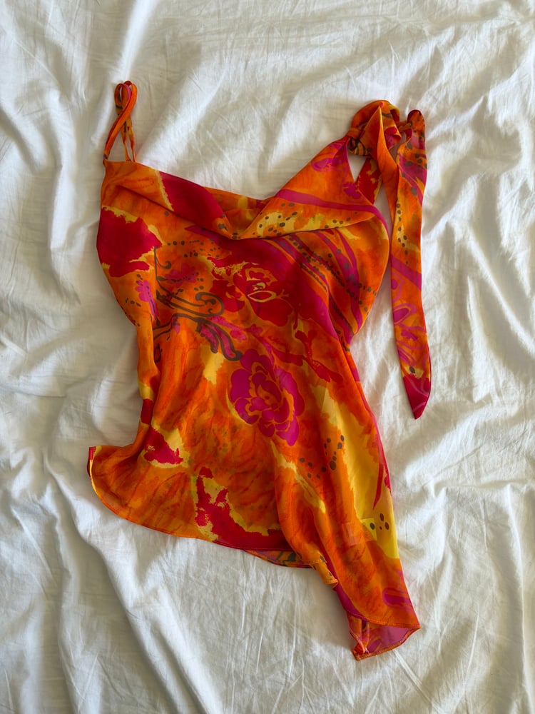Vintage Y2K orange and pink asymmetrical hem Zara Larasson style cami