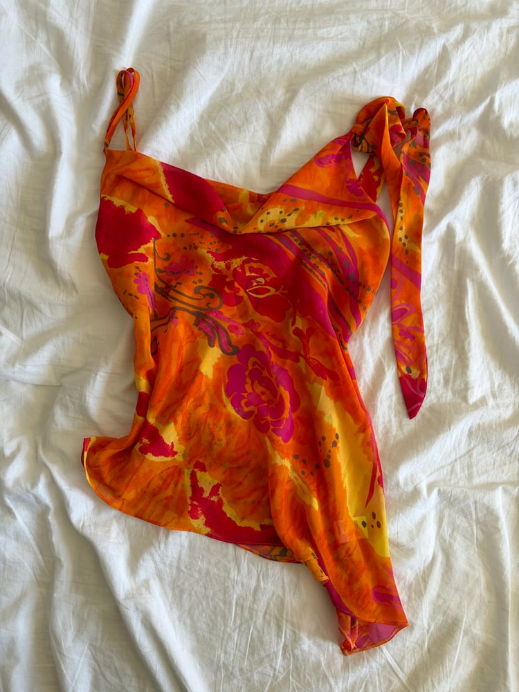 Vintage Y2K orange and pink asymmetrical hem Zara Larasson style cami