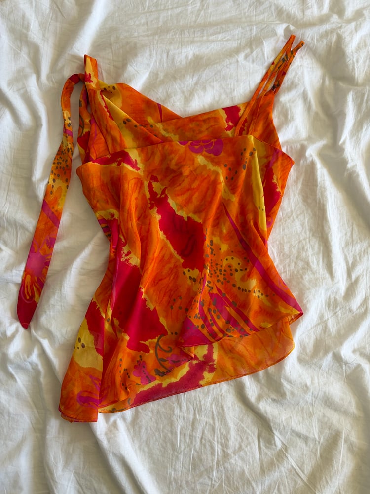 Vintage Y2K orange and pink asymmetrical hem Zara Larasson style cami
