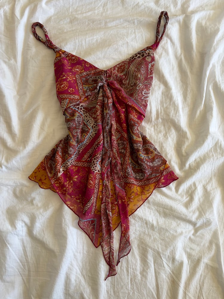 Vintage Y2K asymmetrical hem paisley knot bust bust cami