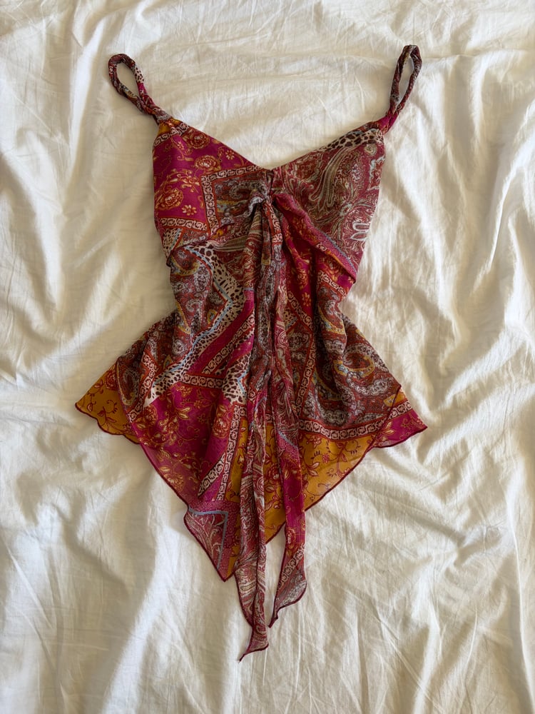 Vintage Y2K asymmetrical hem paisley knot bust bust cami