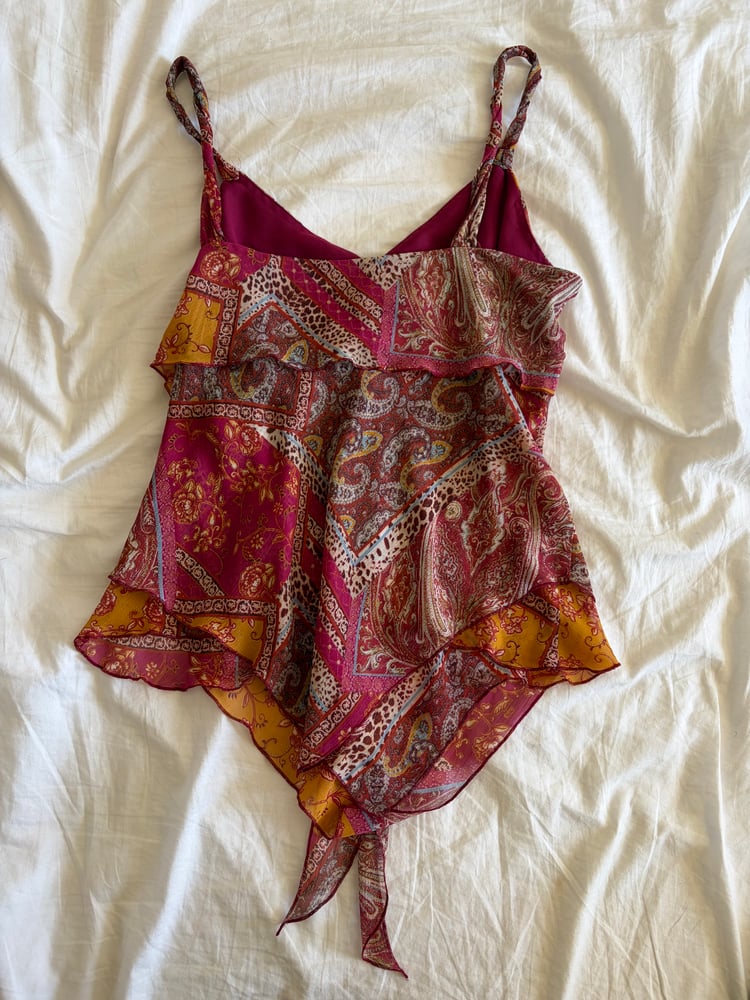 Vintage Y2K asymmetrical hem paisley knot bust bust cami