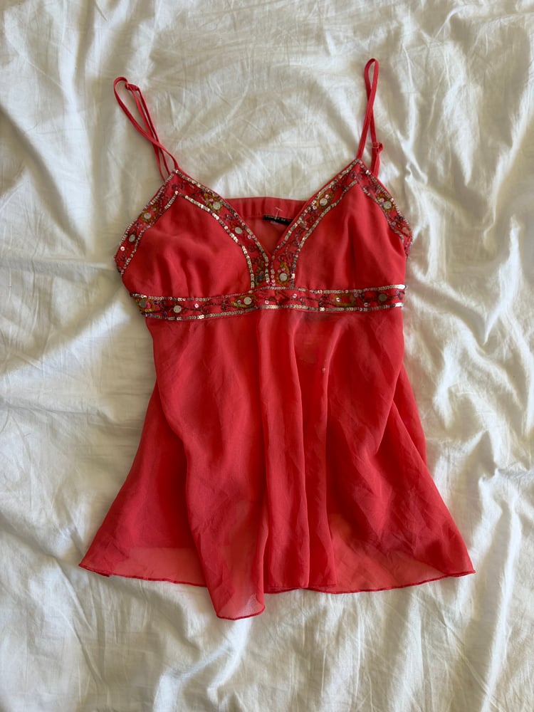 Vintage Y2K coral sequin and beaded cami top