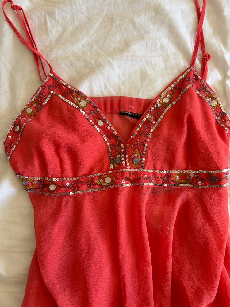 Vintage Y2K coral sequin and beaded cami top