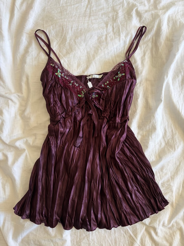 Vintage Y2K purple dark fairy crinkle cami with iridescent sequins and beaded