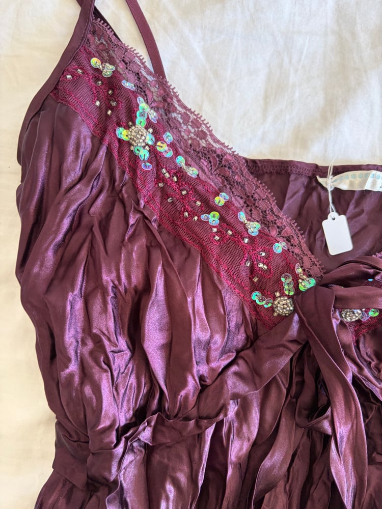 Vintage Y2K purple dark fairy crinkle cami with iridescent sequins and beaded