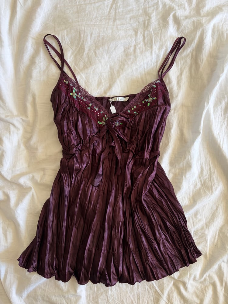 Vintage Y2K purple dark fairy crinkle cami with iridescent sequins and beaded