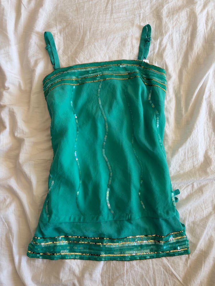 Vintage Y2K blue sequin mermaid cami 2000s deadstock with tags