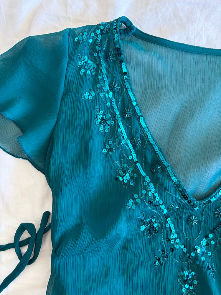 Vintage Y2K teal sequin top with side ties